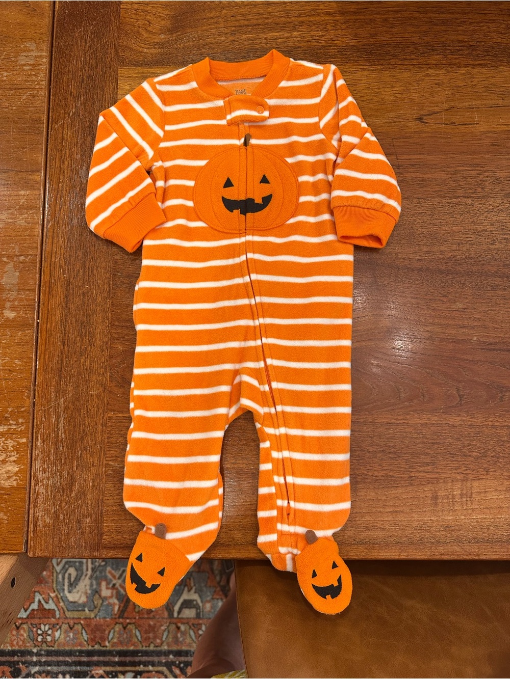 EUC Carters Orange Striped Pumpkin Footed One-Piece, 6 Months
